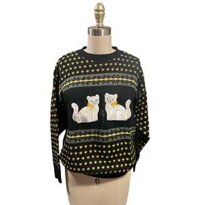 Vintage Cat Sweater Jennifer Adams Blac Cottagecore Grandmacore Grannycore M Vtg